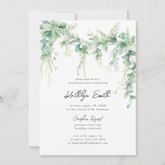 Invitation Eucalyptus Verdure Bachelorette moderne (Devant)