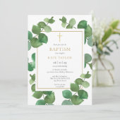 Invitation Eucalyptus Verdure Baptême Christening (Debout devant)
