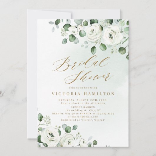 Invitation Eucalyptus verdure blanc fleuri nuptiale douche (Devant)