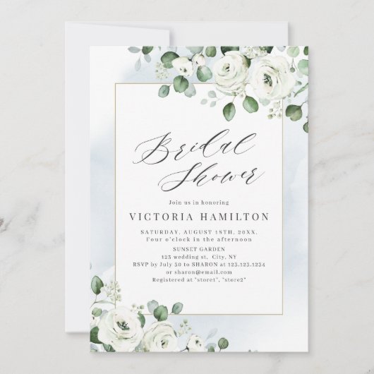 Invitation Eucalyptus verdure blanc fleuri nuptiale douche (Devant)