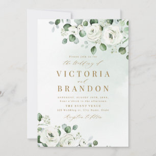 Invitation Eucalyptus verdure blanc fleuri rustique mariage