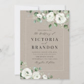 Invitation Eucalyptus verdure blanc fleuri rustique mariage (Devant)