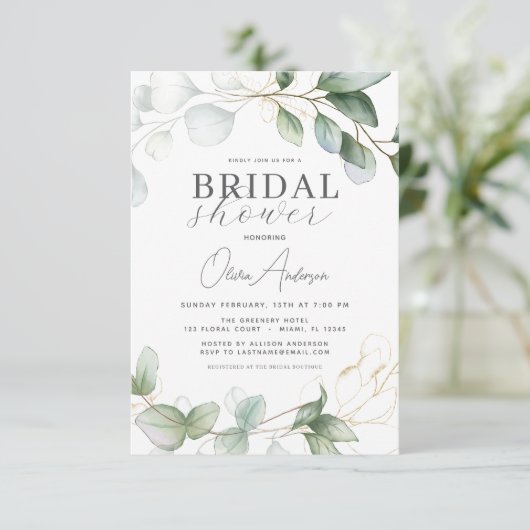 Invitation Eucalyptus Verdure Boho Fête des mariées rustique (Debout devant)