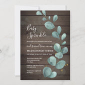 Invitation Eucalyptus Verdure Bois rustique Bébé Saupoudrer I (Devant)