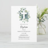 Invitation Eucalyptus verdure botanique Baptême Christening (Debout devant)