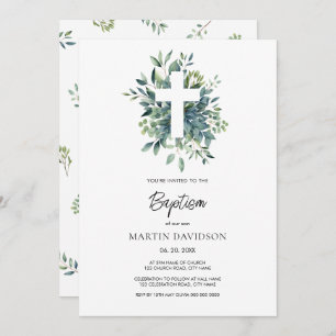 Invitation Eucalyptus verdure botanique Baptême Christening