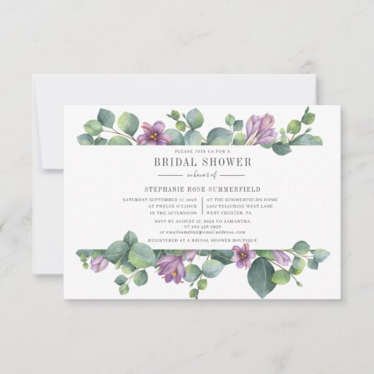 Invitation Eucalyptus Verdure Botanique Mariage Violet Fête d (Devant)