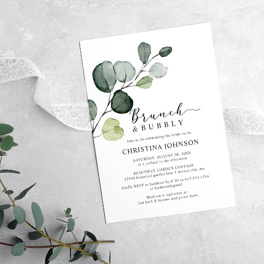 Invitation Eucalyptus verdure Brunch Fête des mariées bulle