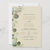Invitation Eucalyptus Verdure Champagne Mariage d'or beige (Devant)