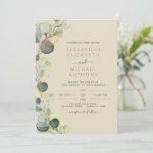 Invitation Eucalyptus Verdure Champagne Mariage d'or beige (Debout devant)