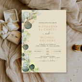 Invitation Eucalyptus Verdure Champagne Mariage d'or beige
