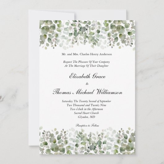 Invitation Eucalyptus Verdure Classique Élégant Mariage forme (Devant)