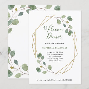 Invitation Eucalyptus verdure Dîner de bienvenue géométriqu
