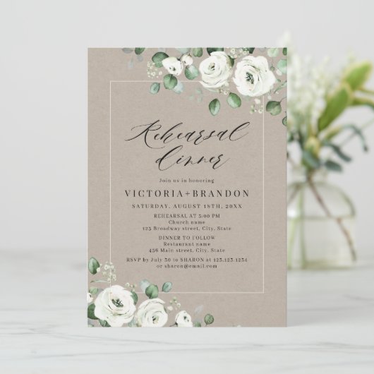 Invitation Eucalyptus verdure dîner de répétition fleurie bla (Debout devant)