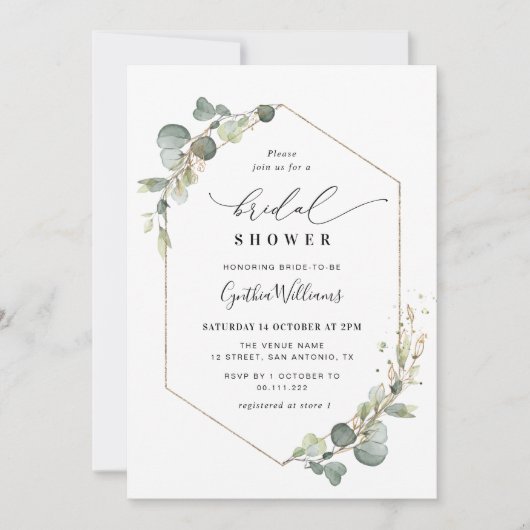 Invitation Eucalyptus verdure douche nuptiale géométrique (Devant)