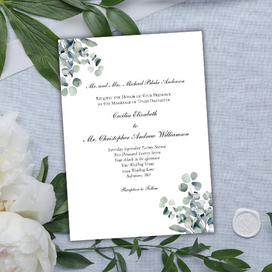 Invitation Eucalyptus Verdure Élégant Mariage de l'écriture f