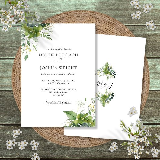Invitation Eucalyptus Verdure Élégant Mariage Monogramme