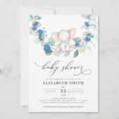 Invitation Eucalyptus verdure Elephant Bleu bébé garçon douch (Devant)