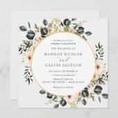 Invitation Eucalyptus Verdure et Mariage floral ivoire (Devant / Derrière)