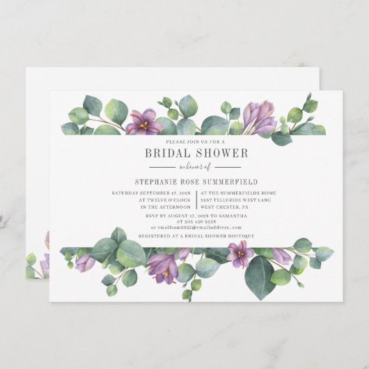 Invitation Eucalyptus Verdure Fête des mariées moderne (Devant / Derrière)