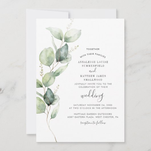Invitation Eucalyptus Verdure Feuillage Mariage moderne (Devant)