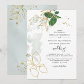 Invitation Eucalyptus Verdure Feuilles Dorées Géométrique Scr (Devant / Derrière)