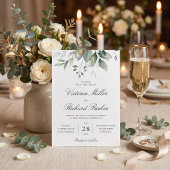Invitation Eucalyptus Verdure Feuilles Dorées Mariage Élégant