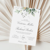 Invitation Eucalyptus Verdure Feuilles Dorées Mariage Élégant