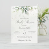 Invitation Eucalyptus Verdure Feuilles Elégant Baby shower (Debout devant)