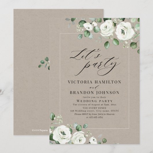 Invitation Eucalyptus verdure fleurie fête de mariage rustiqu (Devant / Derrière)