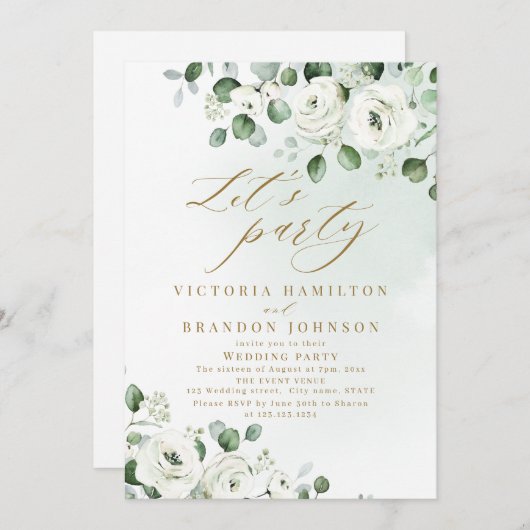 Invitation Eucalyptus verdure fleurie fête de mariage rustiqu (Devant / Derrière)