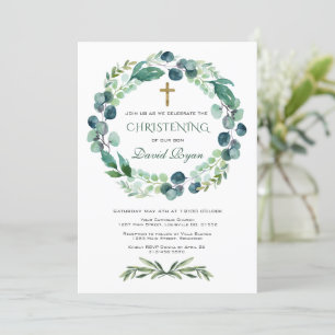 Invitation Eucalyptus Verdure Foliage Wreath Christening