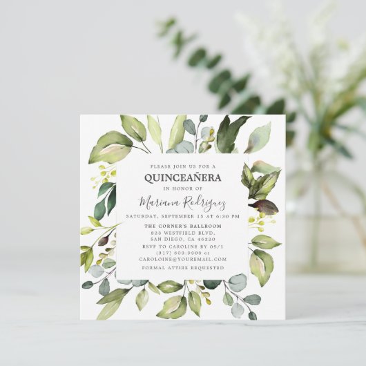 Invitation Eucalyptus & Verdure Forêt enchantée Quinceañera (Debout devant)