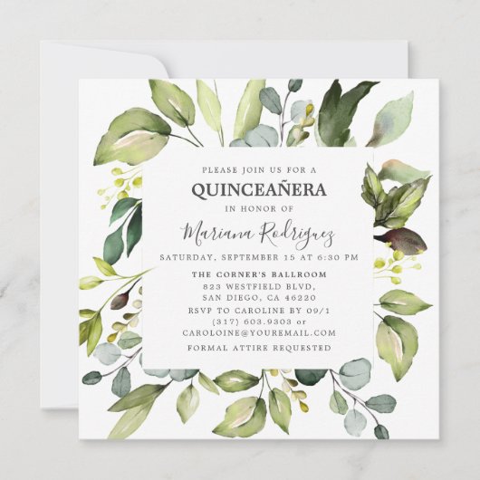 Invitation Eucalyptus & Verdure Forêt enchantée Quinceañera (Devant)