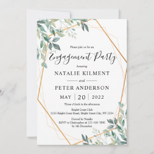 Invitation Eucalyptus Verdure Gold Frame Engagement