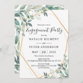 Invitation Eucalyptus Verdure Gold Frame Engagement Party (Devant / Derrière)