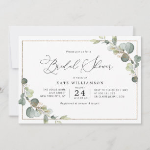 Invitation eucalyptus verdure lettrage douche nuptiale