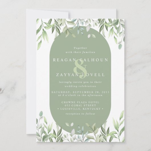 Invitation Eucalyptus Verdure Mariage Aquarelle moderne (Devant)