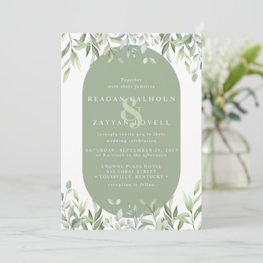 Invitation Eucalyptus Verdure Mariage Aquarelle moderne (Debout devant)