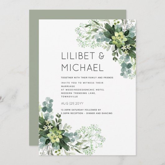 Invitation Eucalyptus Verdure Mariage Foliage Bébés Respirer (Devant / Derrière)