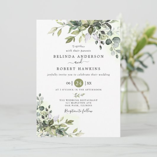 Invitation Eucalyptus Verdure Mariage succulent (Debout devant)