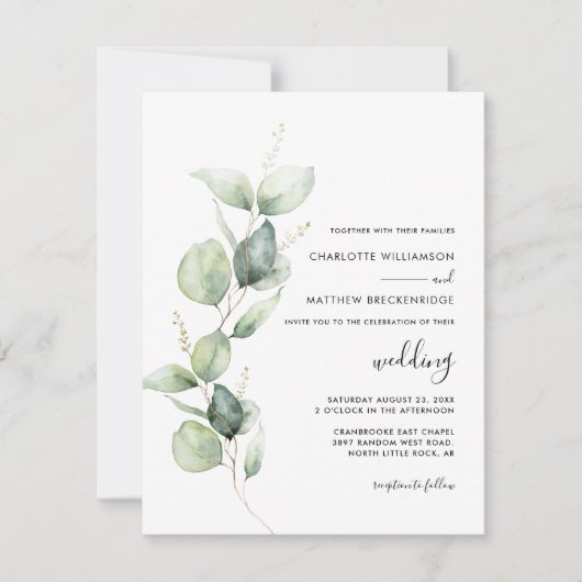 Invitation Eucalyptus Verdure minimaliste Mariage (Devant)