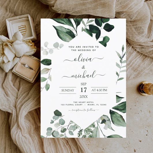 Invitation Eucalyptus Verdure Moderne Mariage élégant