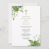 Invitation Eucalyptus Verdure Monogramme Baptême Christening (Devant)
