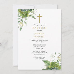 Invitation Eucalyptus Verdure Monogramme Baptême Christening