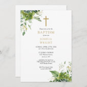 Invitation Eucalyptus Verdure Monogramme Baptême Christening (Devant / Derrière)