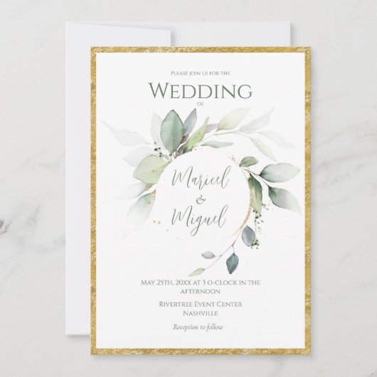 Invitation Eucalyptus Verdure or Aquarelle Mariage moderne (Devant)
