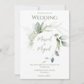 Invitation Eucalyptus Verdure or Aquarelle Mariage moderne (Devant)