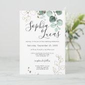 Invitation Eucalyptus Verdure Or Élégant Mariage de feuillage (Debout devant)