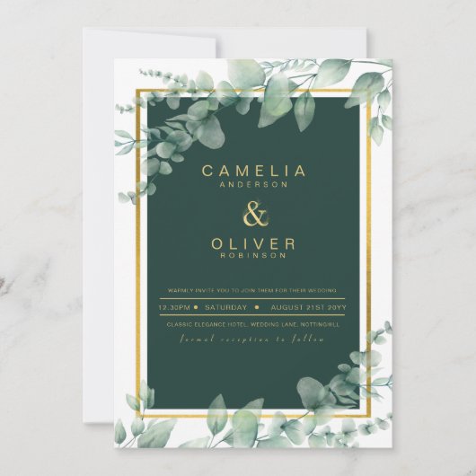 Invitation Eucalyptus Verdure Or Emerald Mariage QR CODE (Devant)